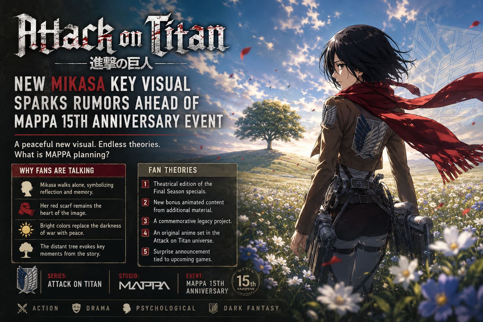 Attack on Titan New Mikasa Key Visual Sparks Rumors Ahead of MAPPA 15th Anniversary Event Attack on Titan New Mikasa Key Visual Sparks Rumors Ahead of MAPPA 15th Anniversary Event