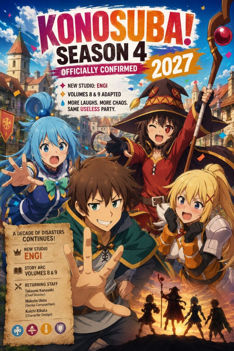 KonoSuba Season 4 Release Date 2027: Official Confirmation, Studio Change, and Plot Expectations KonoSuba Season 4 Release Date 2027: Official Confirmation, Studio Change, and Plot Expectations