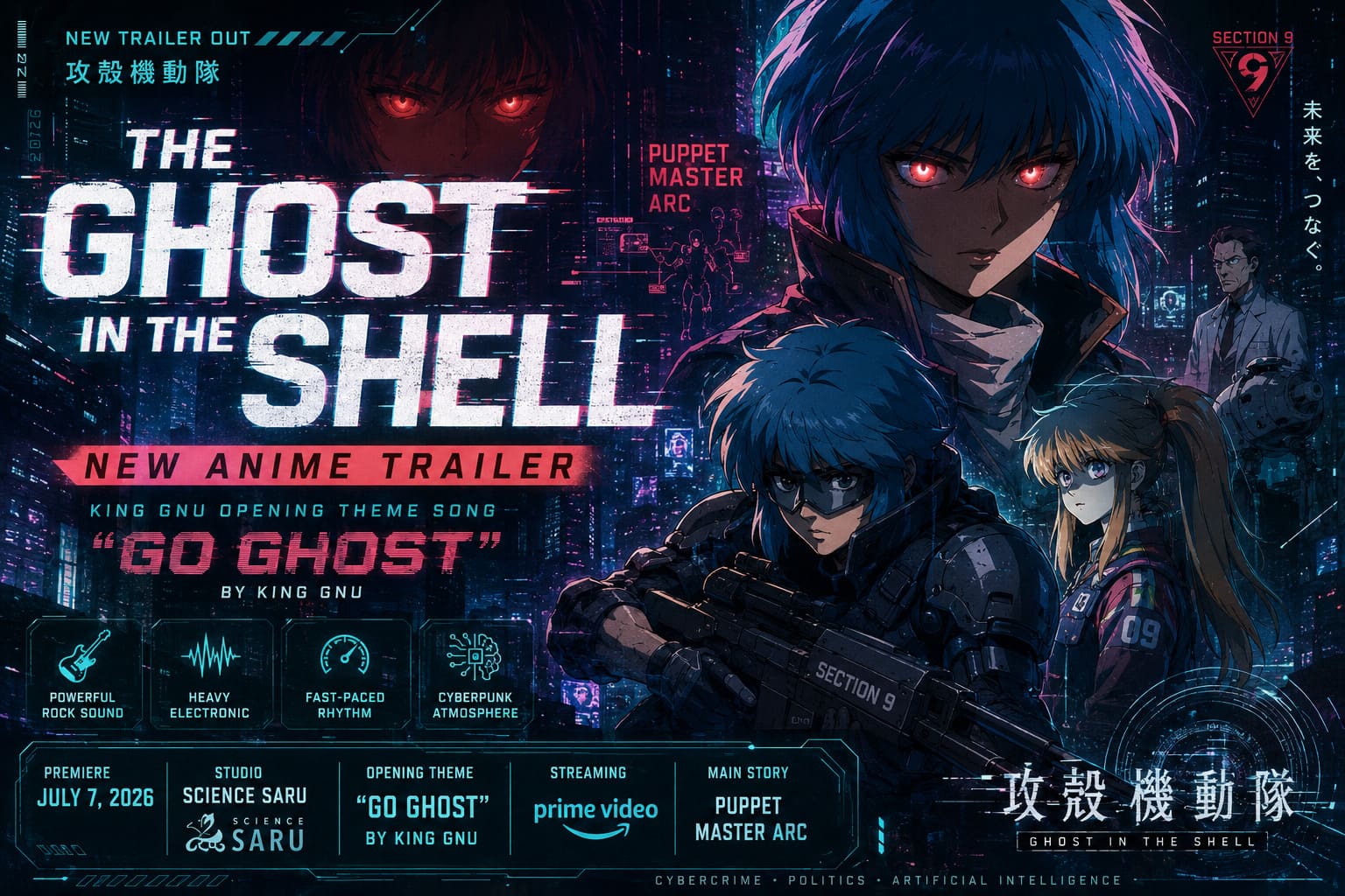 New Ghost in the Shell Anime Trailer Previews King Gnu Opening Theme Song Go Ghost New Ghost in the Shell Anime Trailer Previews King Gnu Opening Theme Song Go Ghost
