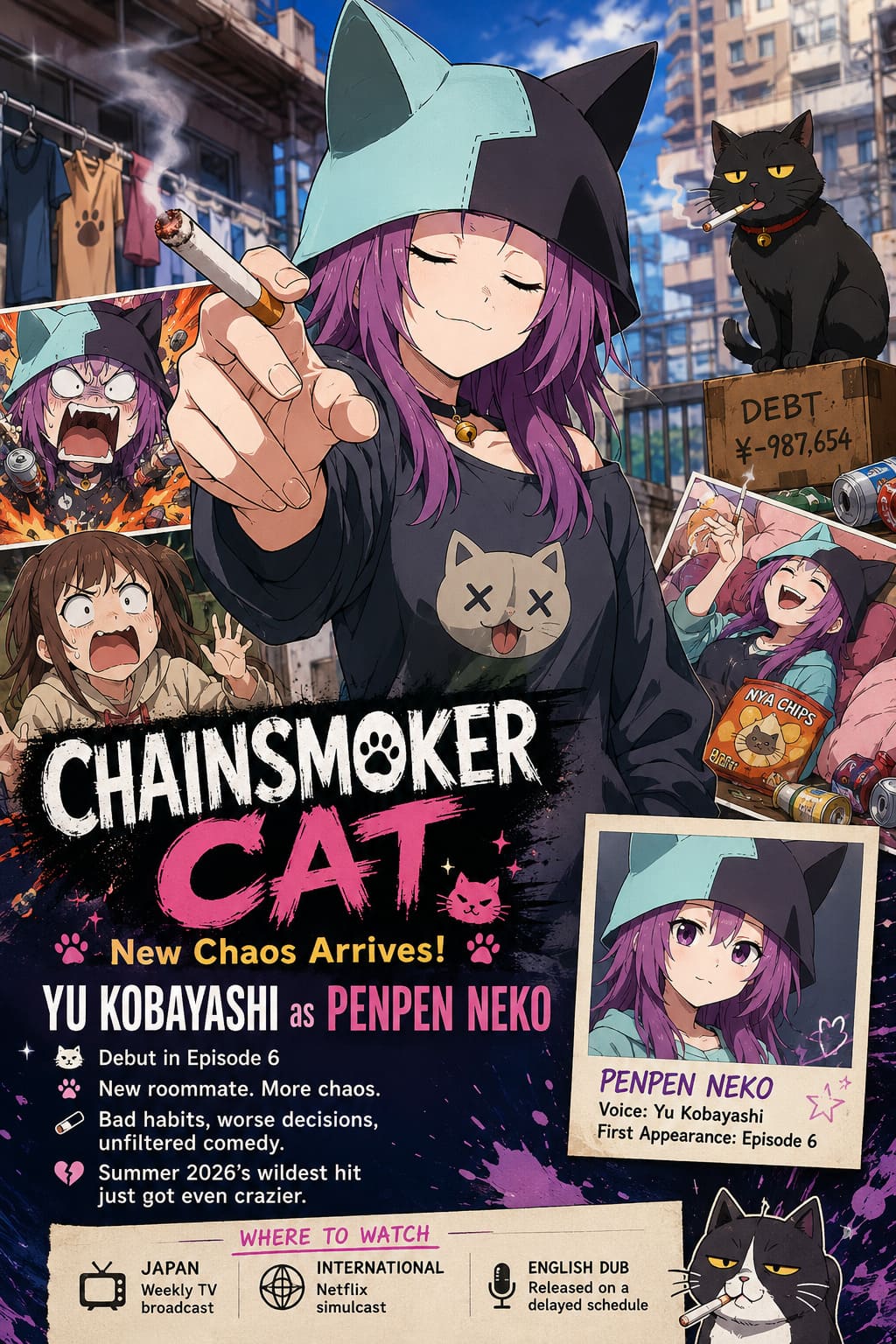 Chainsmoker Cat Anime Casts Yu Kobayashi as Penpen Neko: Release Date, Cast, and Character Details Revealed Chainsmoker Cat Anime Casts Yu Kobayashi as Penpen Neko: Release Date, Cast, and Character Details Revealed