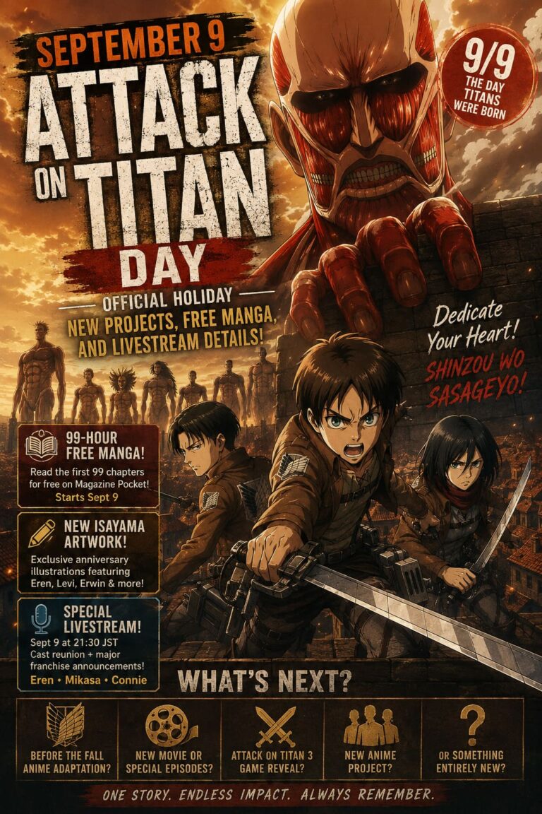 Attack on Titan Day September 9 Official Holiday: New Anime Projects, Free Manga, and Livestream Details